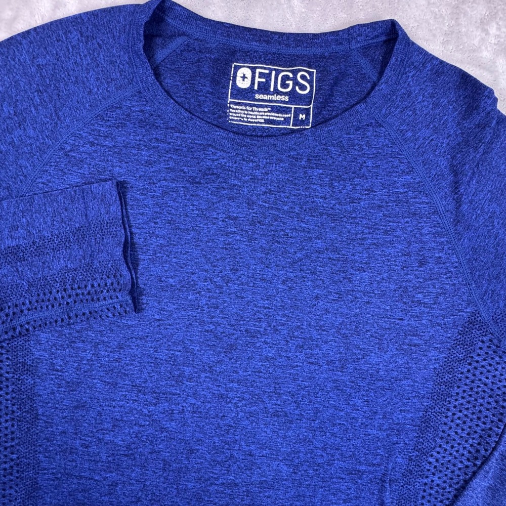 FIGS Seamless Long Sleeve Underscrub Top Royal Blue Heather Mesh Women Medium